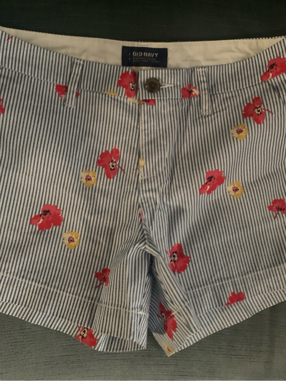 Old Navy Blue & White Pinstripe Shorts with Red and Yellow Floral Print Size 0